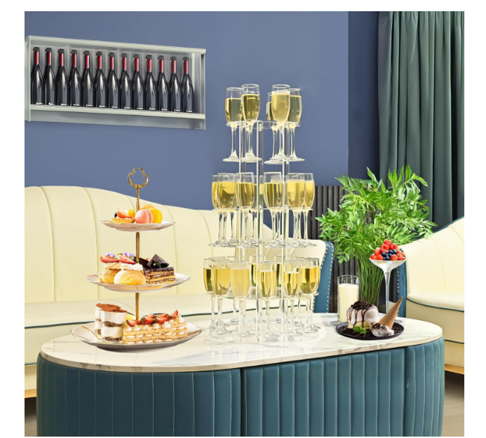 Champagne Tower Acrylic 3 Tier Display Rack Stand with 28 Slots Flute Holder NEW